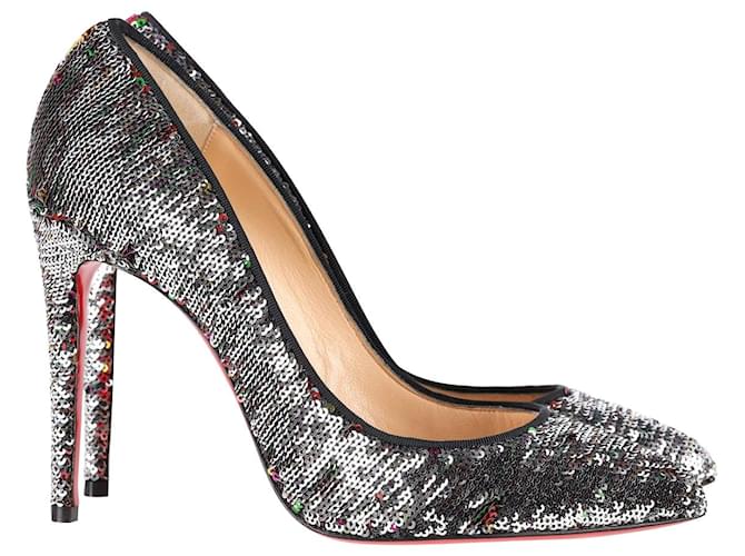 Christian Louboutin Escarpins Pigalle Follies en paillettes argentées  ref.1089202