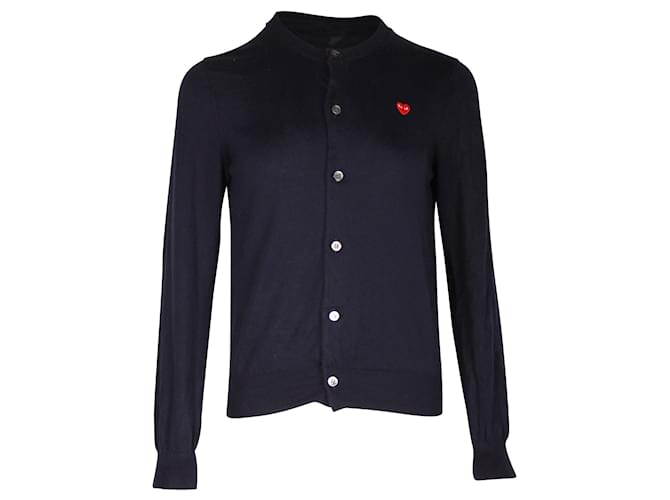 Comme Des Garcons CDG Small Heart Patch Cardigan in Navy Blue Cotton  ref.1089224