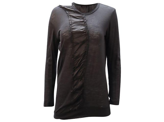 Y's by Yohji Yamamoto Asymmetrisches Langarm-Top aus schwarzer Baumwolle
