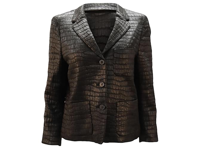 Croc-effect leather blazer