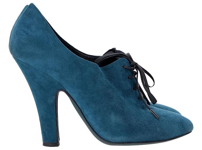 Dolce & Gabbana Heeled Lace-Up Oxfords in Turquoise Suede  ref.1089242