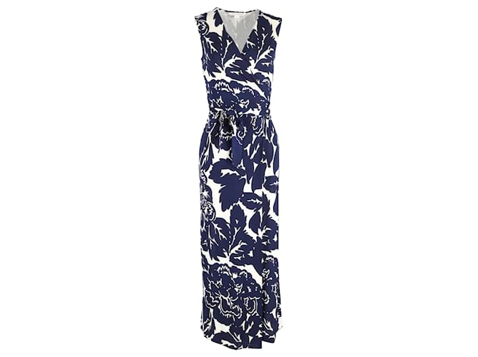 Diane von Furstenberg New Yahzi Two Printed Wrap Maxi Dress in Blue and White Silk  ref.1089244