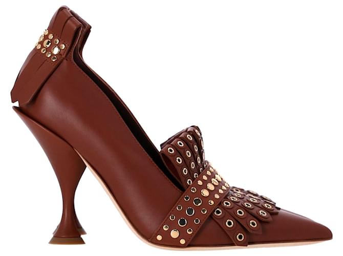 Burberry Studded Fringed Pumps in Brown Leather  ref.1089260