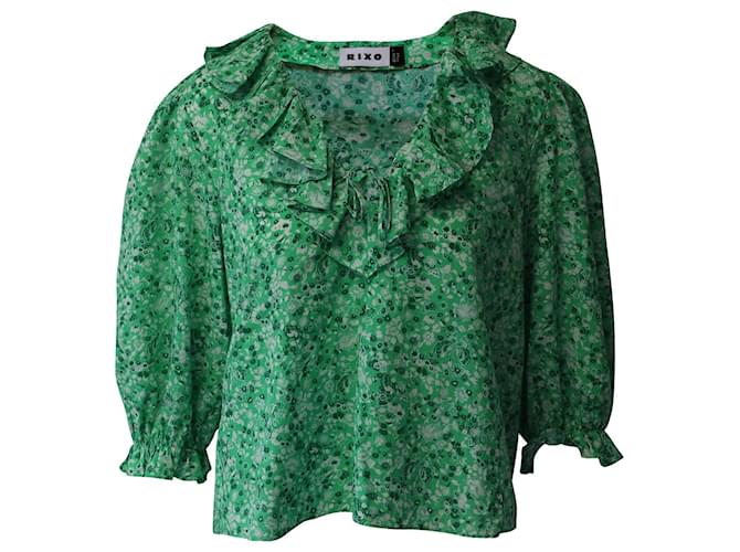 Autre Marque Rixo Aaliyah Floral Blouse in Green Cotton  ref.1089268