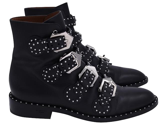 Givenchy Studded Buckle Detail Ankle Boots in Black Leather   ref.1089278