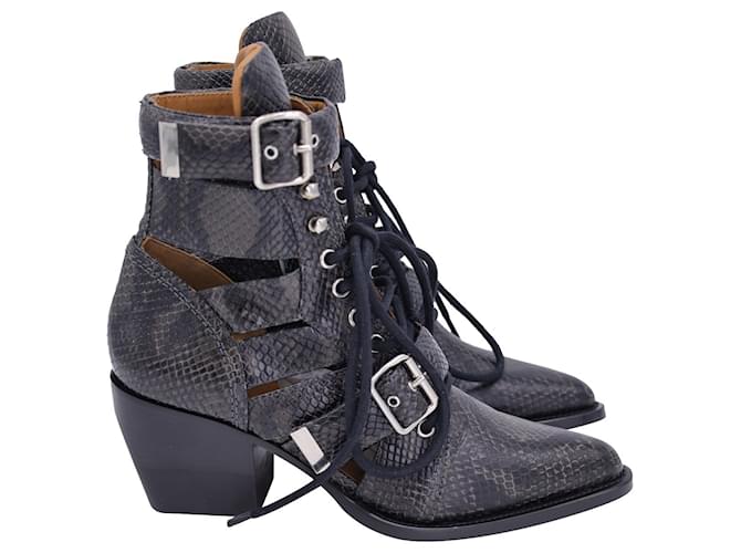 Chloé Chloe Rylee Cutout Snake-Effect Ankle Boots in Black Leather  ref.1089284