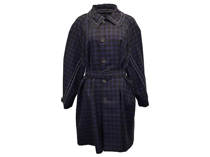 Marni Belted Checked Coat in Black and Blue Virgin Wool  ref.1089285