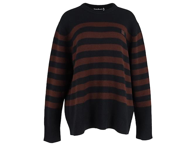 Acne Studios Face Patch Striped Sweater in Black and Brown Wool Multiple colors  ref.1089296