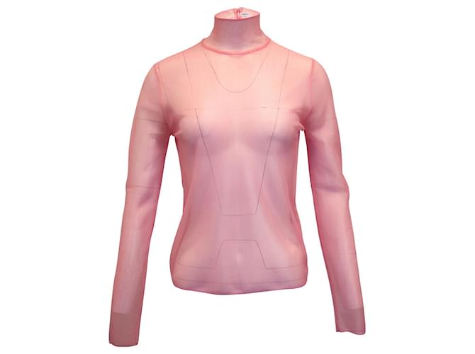 Victoria Beckham Sheer Mock-Neck Top in Pink Polyester  ref.1089302