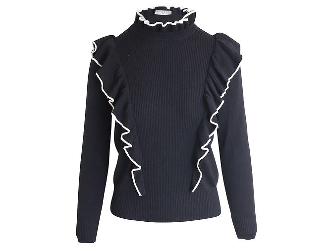 Pullover aus Wollmischung von Sandro Paris mit Rüschen aus schwarzem Acryl