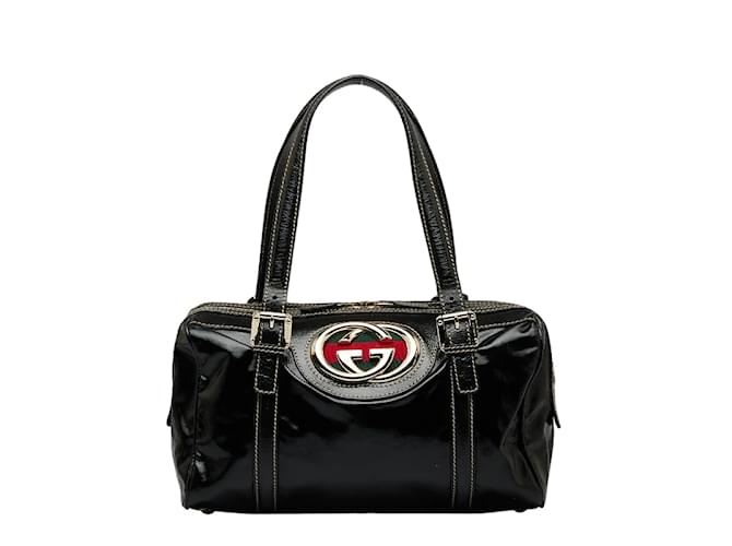 Gucci Interlocking G Patent Leather Britt Boston Bag 170009 Black  ref.1089340