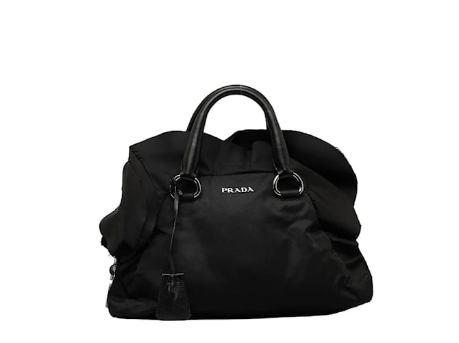 Prada Tessuto Ruffle Bauletto Black Cloth  ref.1089343