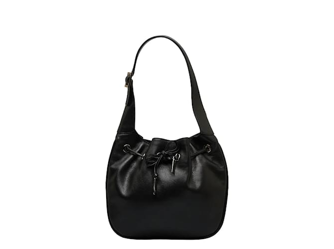 Gucci Leather Drawstring Hobo Bag 001 4034 Black  ref.1089351