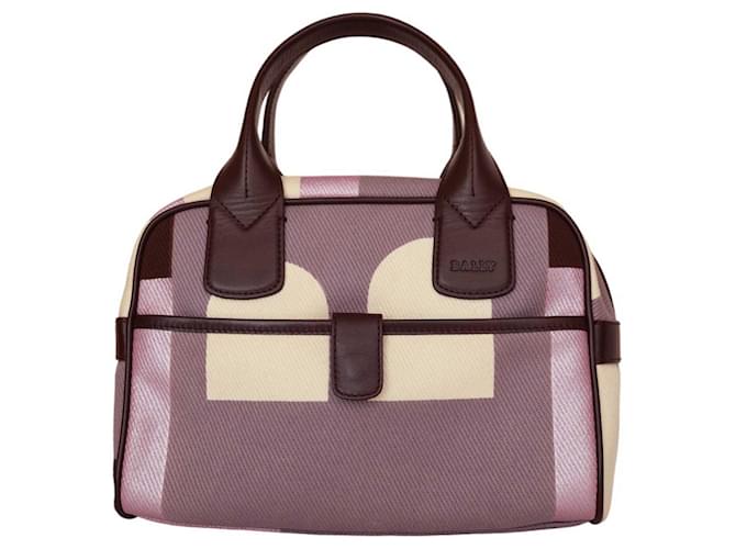 Bally Purple Signature Canvas Brown Leather Top Handles Satchel Handbag Bag  ref.1089588