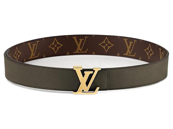 Louis Vuitton LV Initials 30mm reversible belt Khaki Leather  ref.1089597
