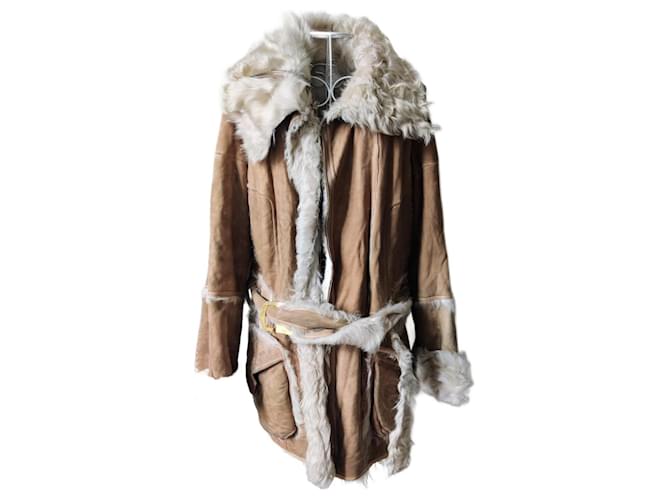 manteau peau lainée Joseph Cuir Laine Fourrure Blanc Beige Marron clair  ref.1089626
