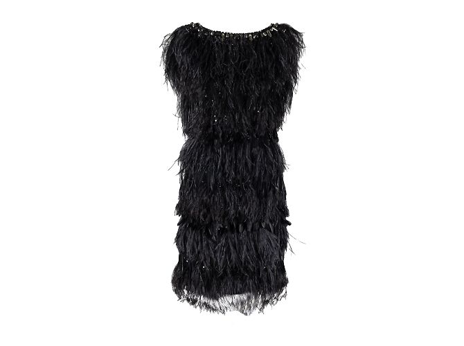 Autre Marque 6267 Mit Federn besticktes Kleid Schwarz