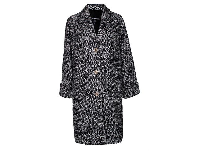 Chanel, Wool tweed sequinned coat Black
