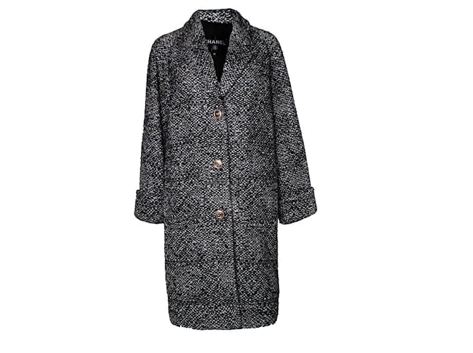 Chanel, Abrigo de lana y tweed con lentejuelas Negro  ref.1089845