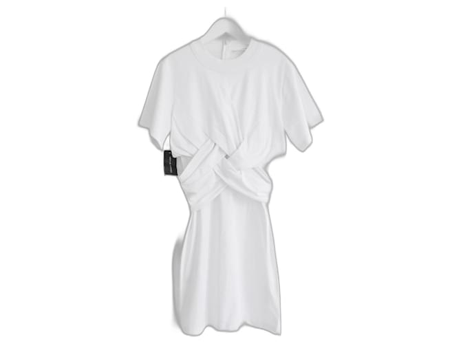 T by Alexander Wang T-Shirt-Kleid mit überkreuzter Vorderseite und Drapierung Weiß Baumwolle  ref.1089853