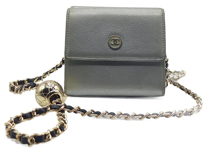 Chanel Wallet on chain Gray leather. Silvery  ref.1090097