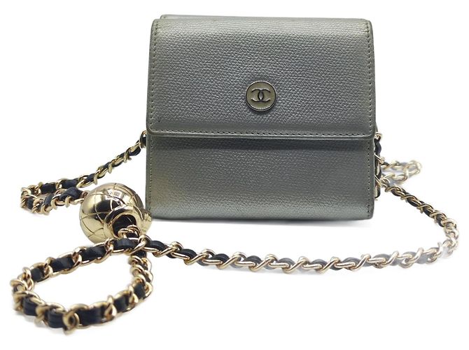 Chanel Wallet on chain Gris en cuir. Argenté