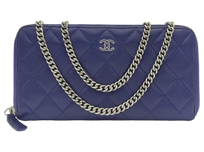 Timeless Cartera Chanel con cadena Azul atemporal Piel de cordero  ref.1090099