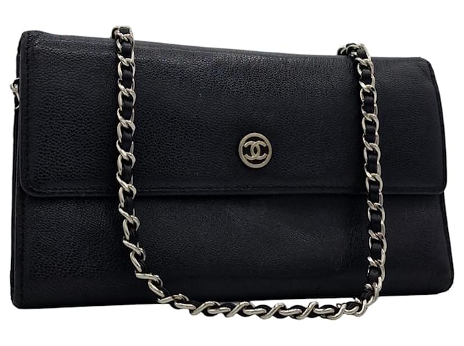 Chanel Wallet on chain Caviar with three folds Black Leather  ref.1090100