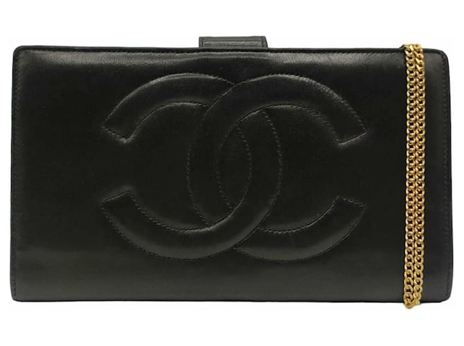 Portafoglio Chanel on Chain foderato CC in morbida pelle nera Nero Agnello Pelle  ref.1090106