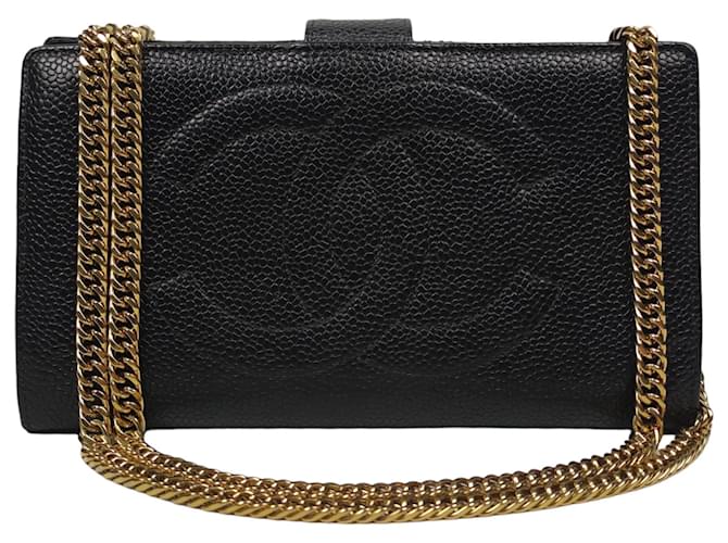 Chanel Wallet on Chain gefüttert CC aus schwarzem genarbtem Leder  ref.1090107