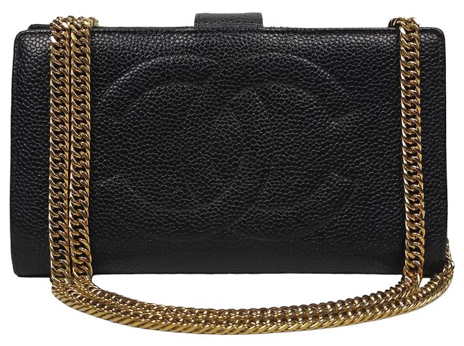 Portafoglio Chanel on Chain foderato CC in pelle martellata nera Nero