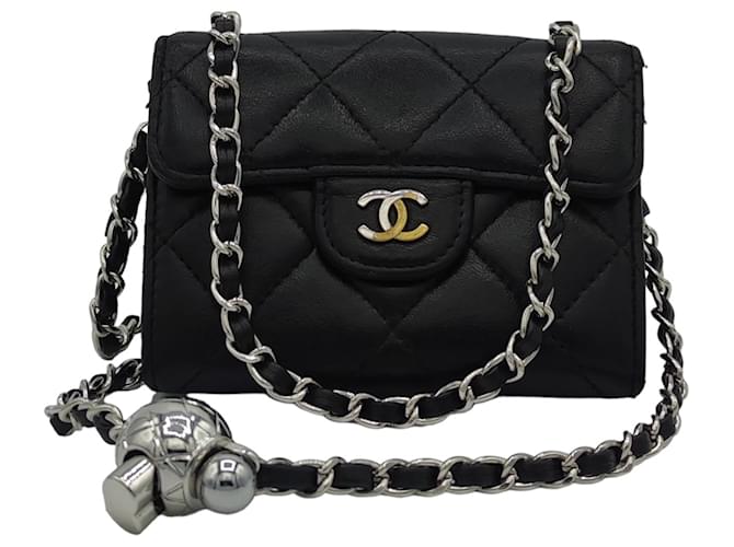 Timeless Portafoglio Chanel su catena, Intramontabile pelle di agnello nera, crossbody, VINTAGE ▾ Nero Agnello Pelle  ref.1090109