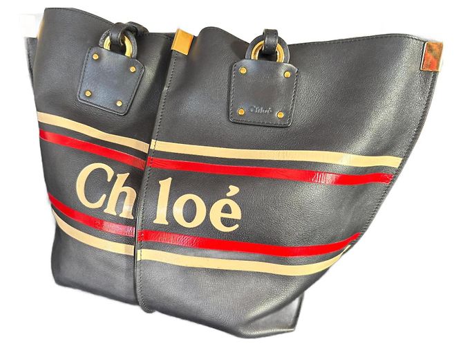 Borsa Chloé Vick Tote in Pelle Blu Navy