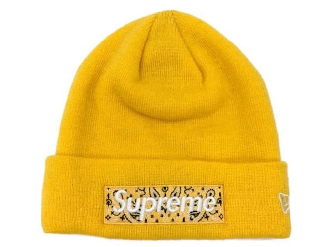 Autre Marque ***SUPREME × New Era (Supreme x New Era)  Box Logo Beanie Bandana / knit hat Yellow Acrylic  ref.1090131