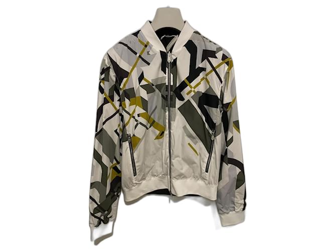 Reversible Hermès jacket Brown White Khaki Olive green Cotton Elastane Nylon  ref.1090224