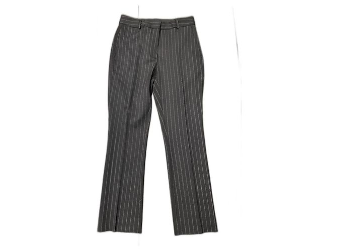 Calça Sportmax Preta Listrada de Lã Preto