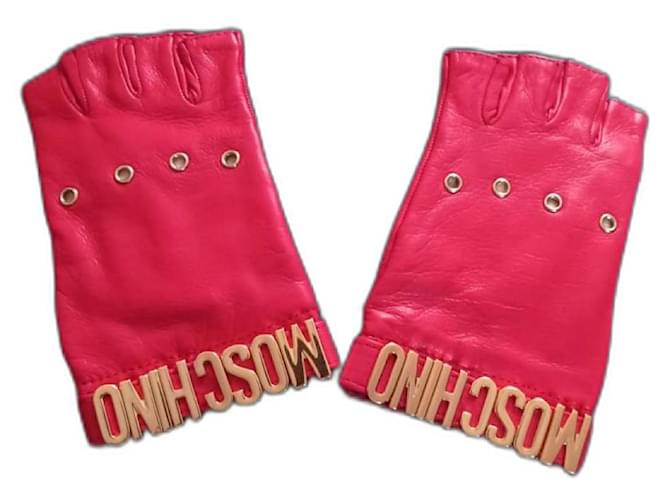 Moschino Handschuhe Rot Golden Leder  ref.1090233