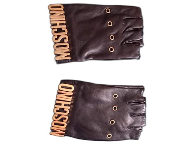 Moschino Glove Black Golden Leather  ref.1090234