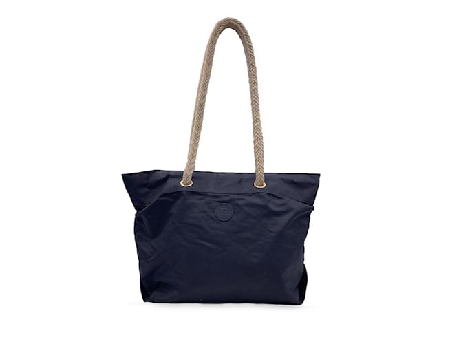Fendi sac cabas en nylon noir vintage avec sangles en corde Toile  ref.1090247