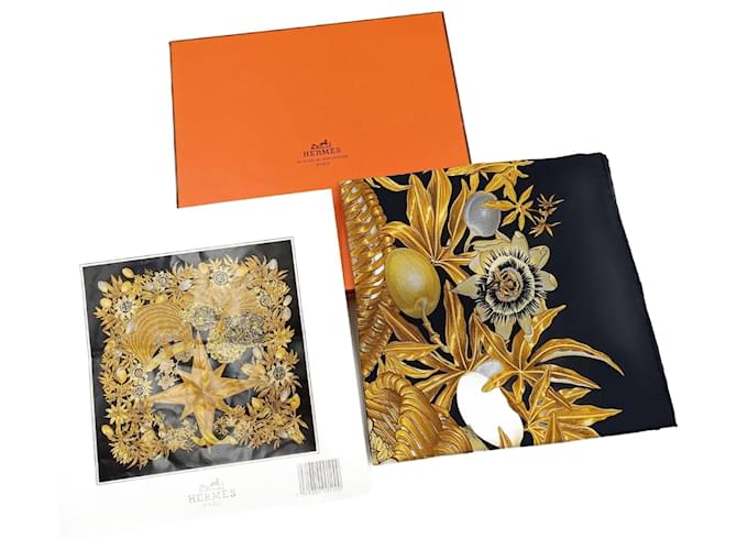 Hermès Passiflores scarf in multicolored silk 90x90 Black  ref.1090250