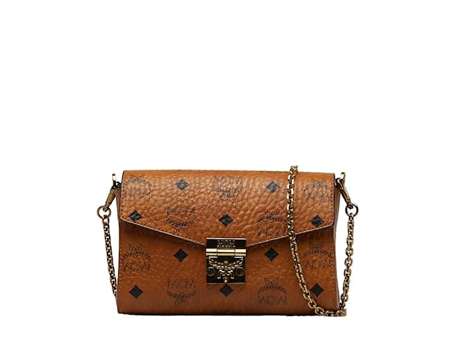 MCM Visetos Millie Crossbody Bag Brown Leather  ref.1090269