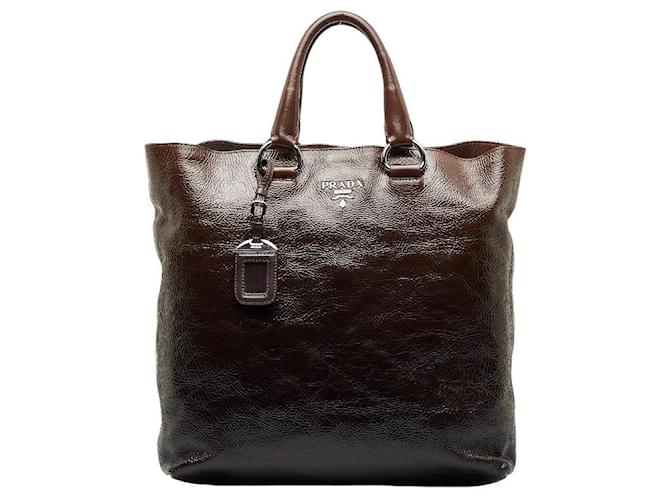 Prada Vitello Shine Tote Bag BN1713 Brown Leather  ref.1090298