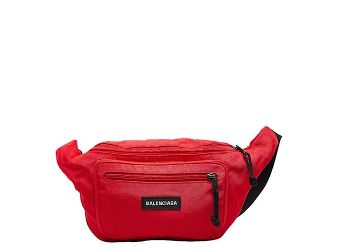 Balenciaga Nylon Explorer Belt Bag Bolsa de cinto de lona em bom estado Vermelho  ref.1090301