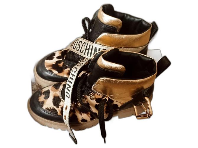 Moschino Leder Stiefeletten Schwarz Multicolor Mehrfarben