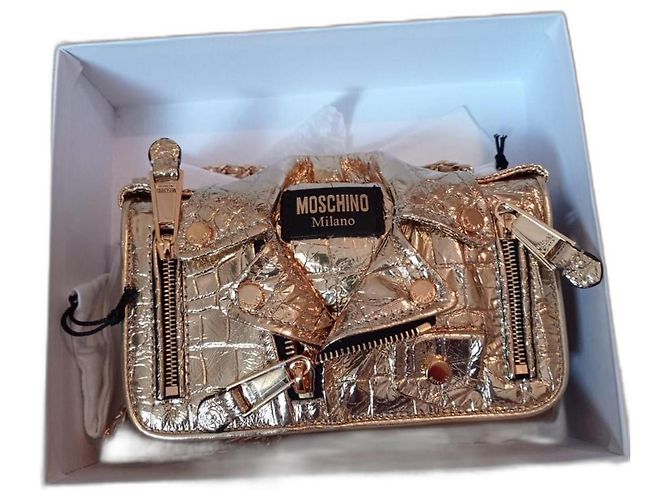 Moschino Borsa Biker Mini in Pelle Oro D'oro