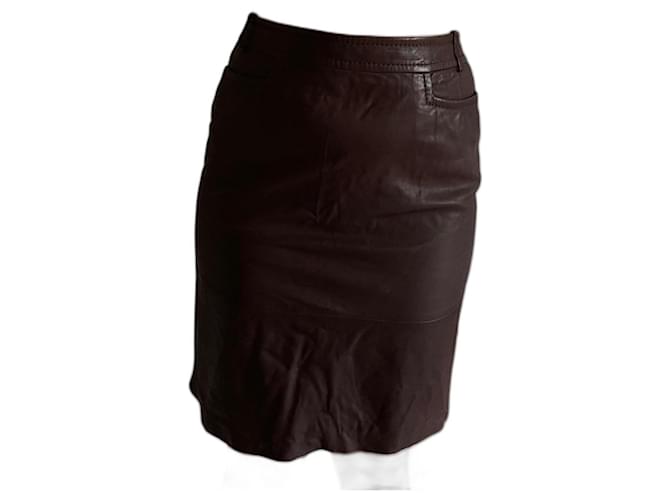 Christian Dior Dior brown leather skirt Dark brown Lambskin  ref.1090391