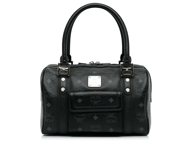 MCM Black Visetos Boston Bag Leather Cloth Pony-style calfskin Cloth  ref.1090420