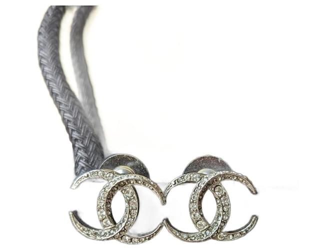 Chanel CC B15C Logo Dubai Moon Crystal SHW Boucles d'oreilles Boîte RARE Métal Argenté  ref.1090470