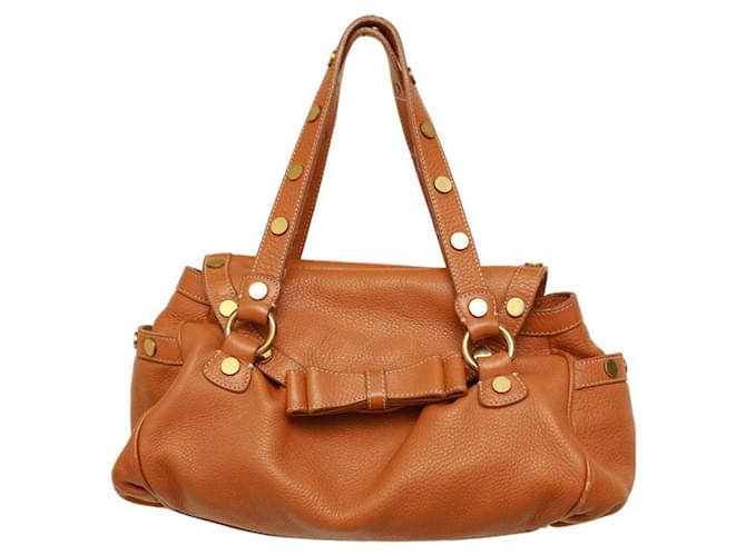 Moschino Tan Brown Leather Flap Top w. Bow Studded Handbag Shoulder bag Camel  ref.1090556