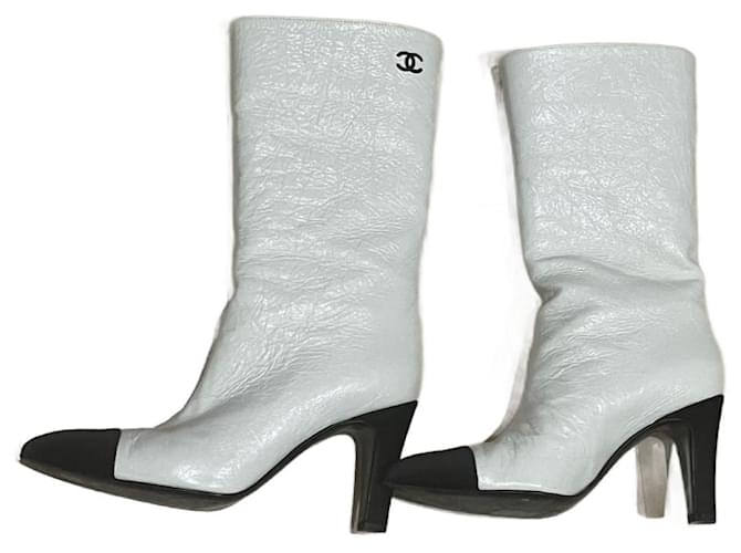 Chanel Boots Black White Patent leather  ref.1090645